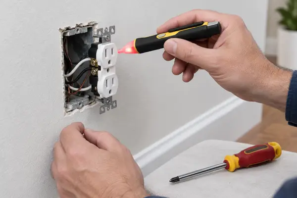 Testing an open outlet box with a non-contact voltage tester