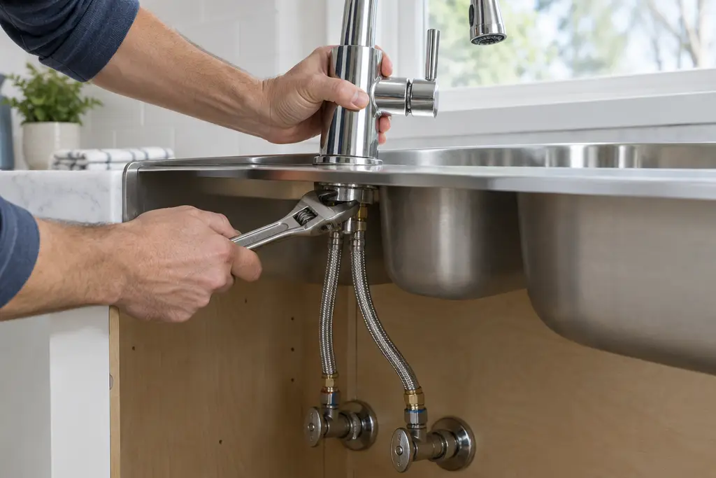 Replacing a kitchen faucet with an adjustable wrench